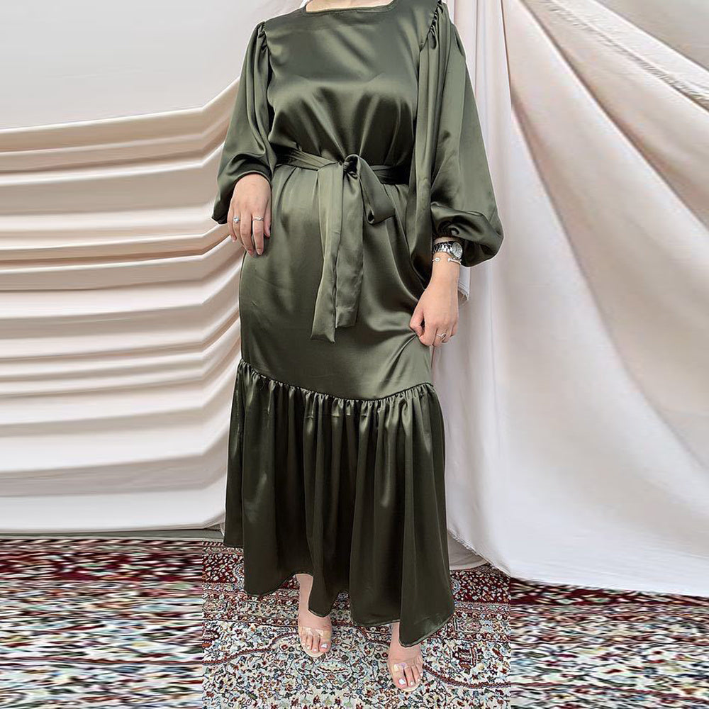 Satin Ruffle Hem Maxi Dress