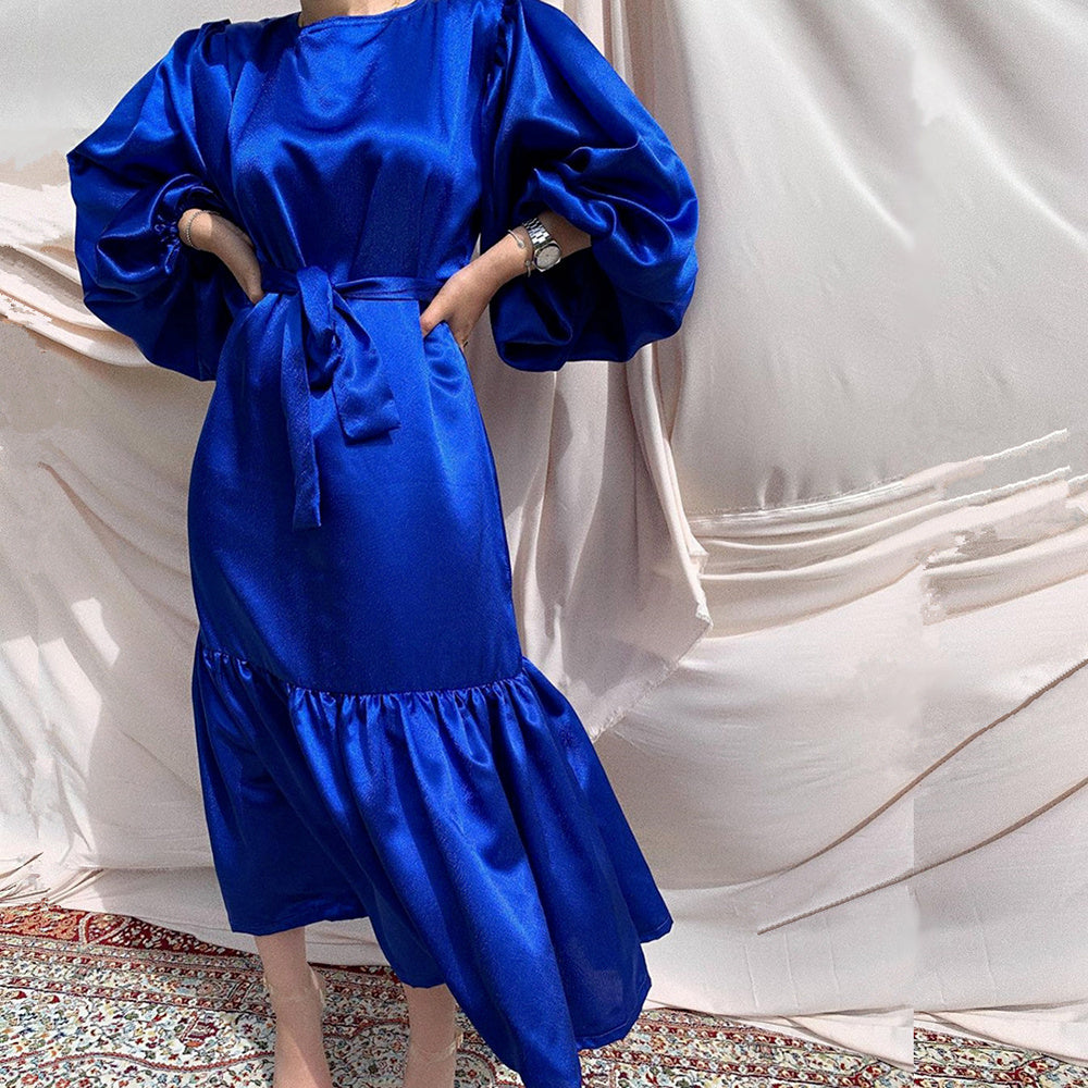 Satin Ruffle Hem Maxi Dress
