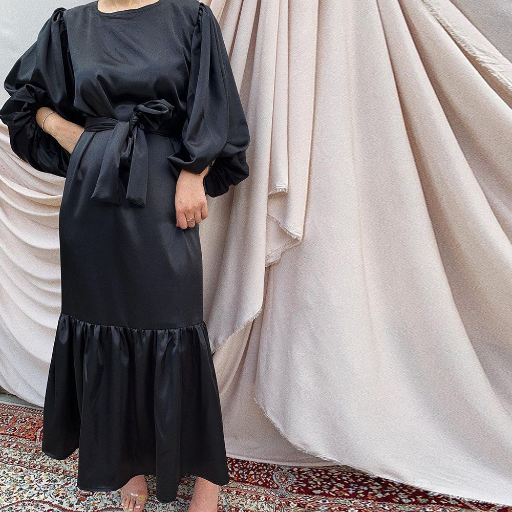 Satin Ruffle Hem Maxi Dress