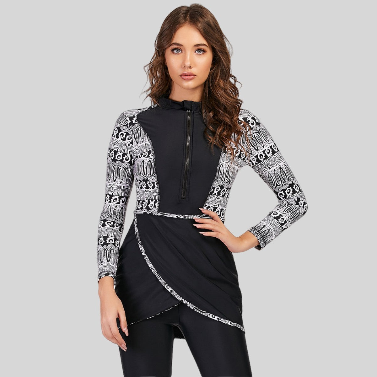 Patterned Conservative Swimsuit Set