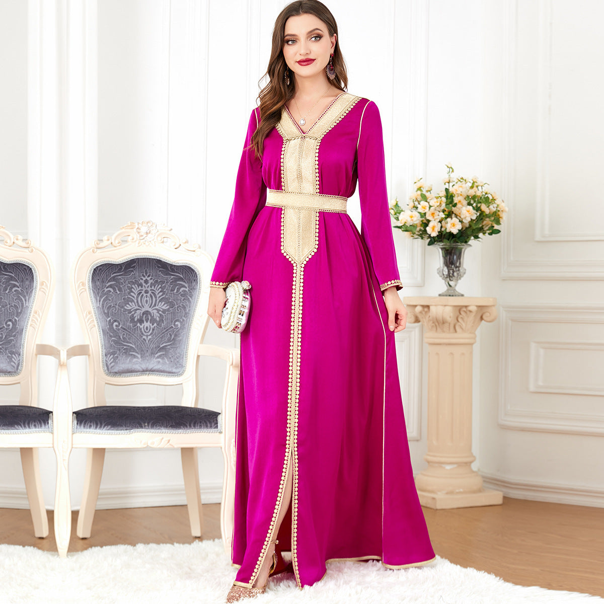 Rose Maxi Dress With Gold Detailing