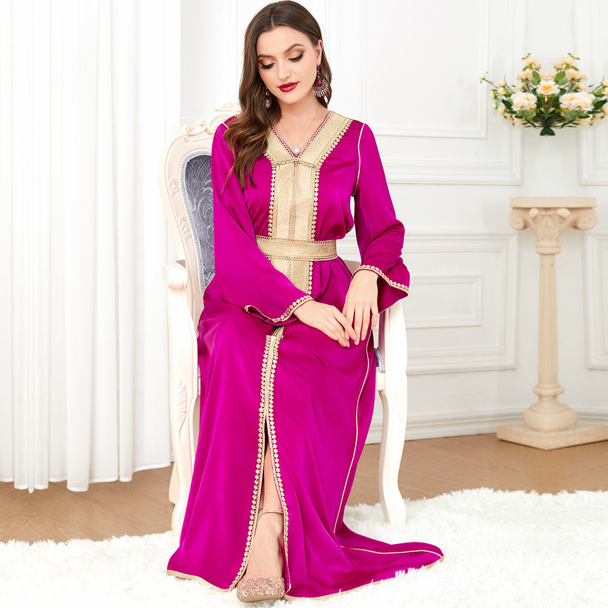 Rose Maxi Dress With Gold Detailing