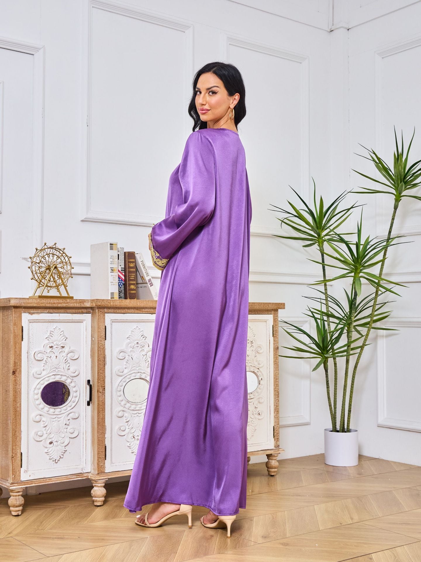 Loose Purple Maxi With Gold Embroidery
