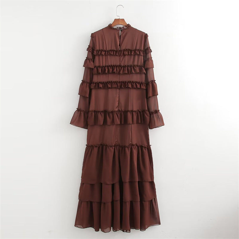 Chiffon Ruffled Long Sleeve Dress