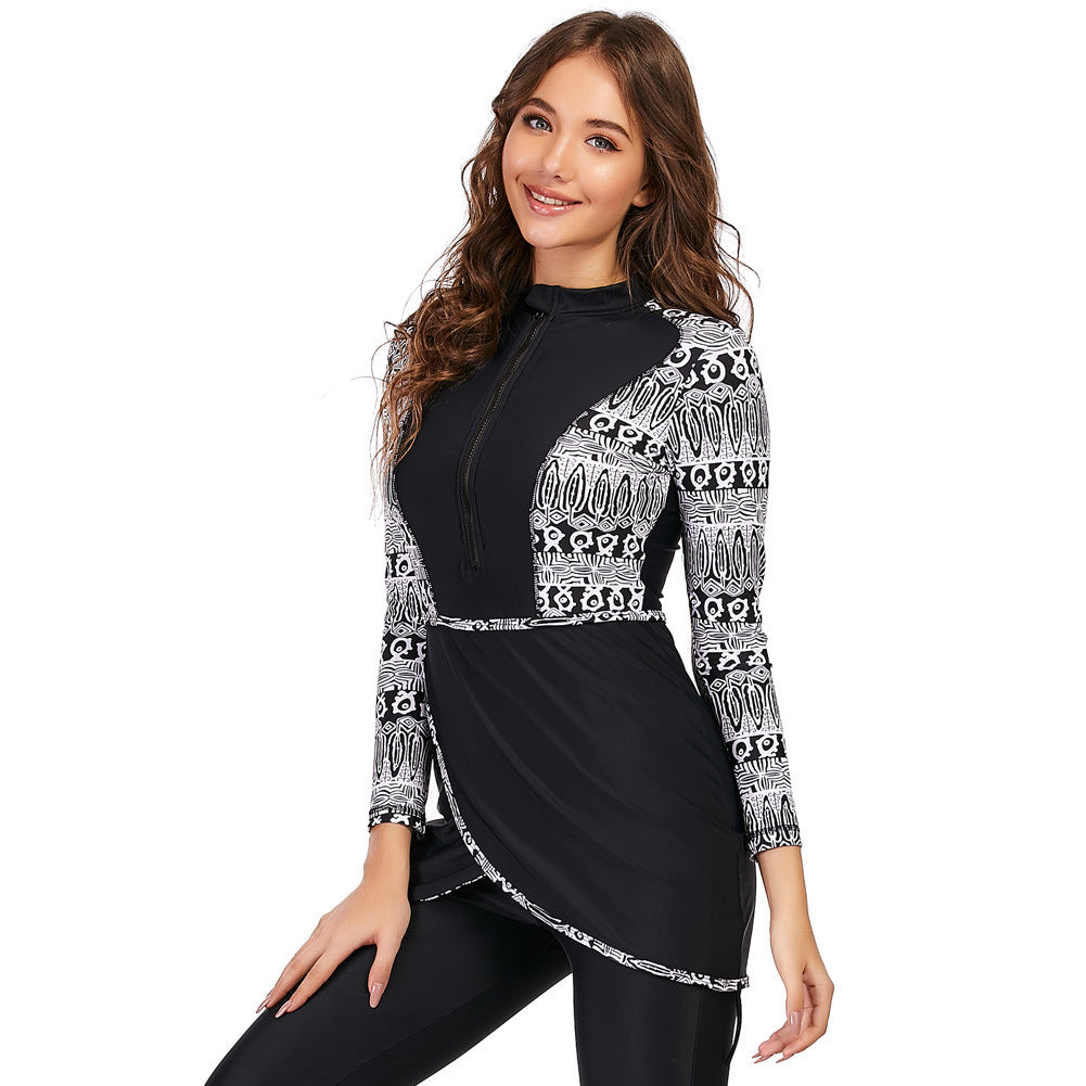 Patterned Conservative Swimsuit Set