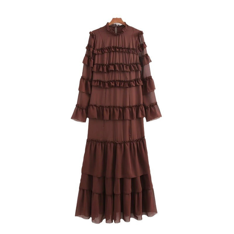 Chiffon Ruffled Long Sleeve Dress