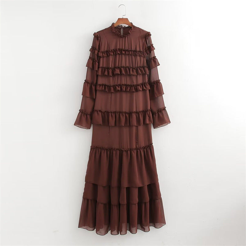 Chiffon Ruffled Long Sleeve Dress