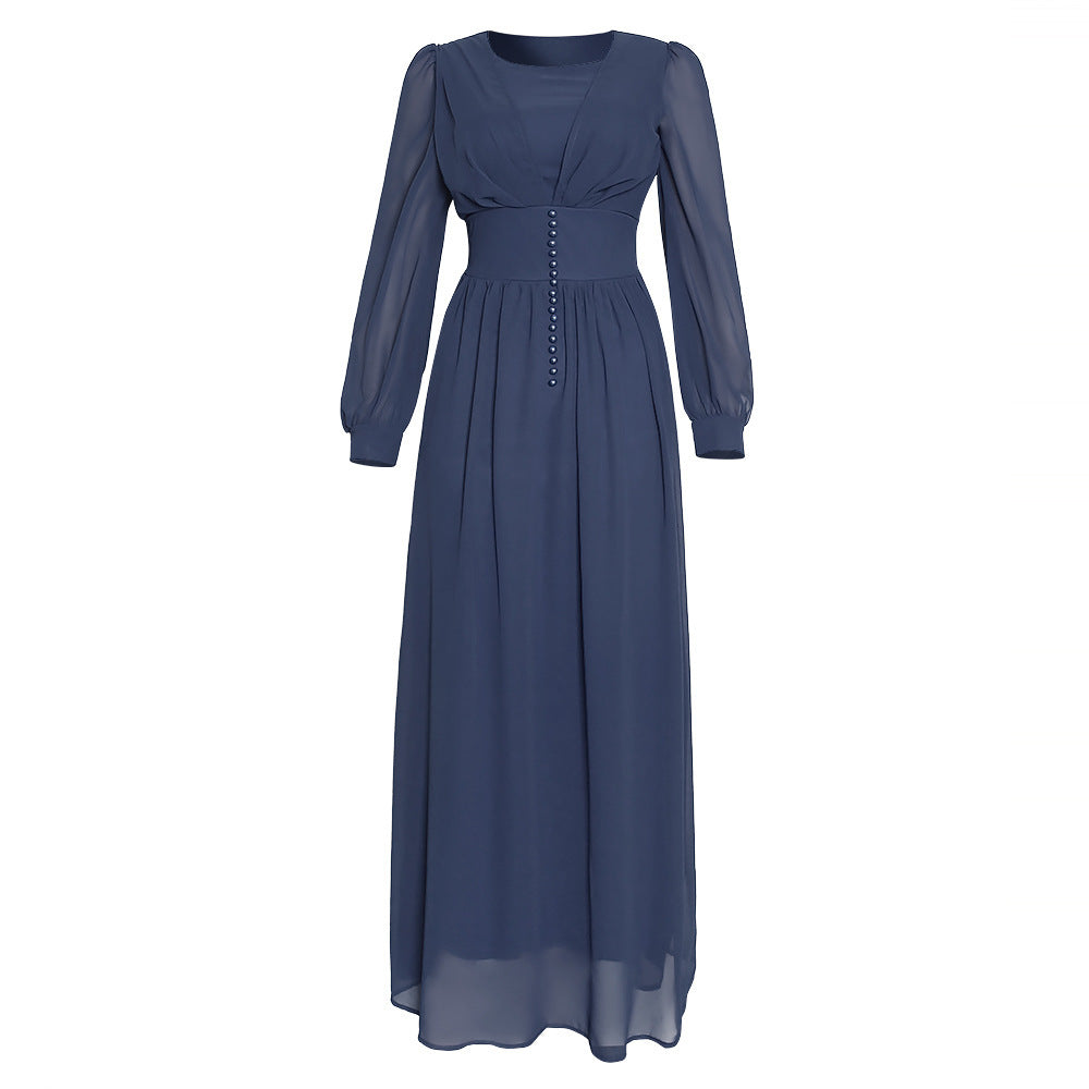 Lantern Sleeve Chiffon Maxi Dress