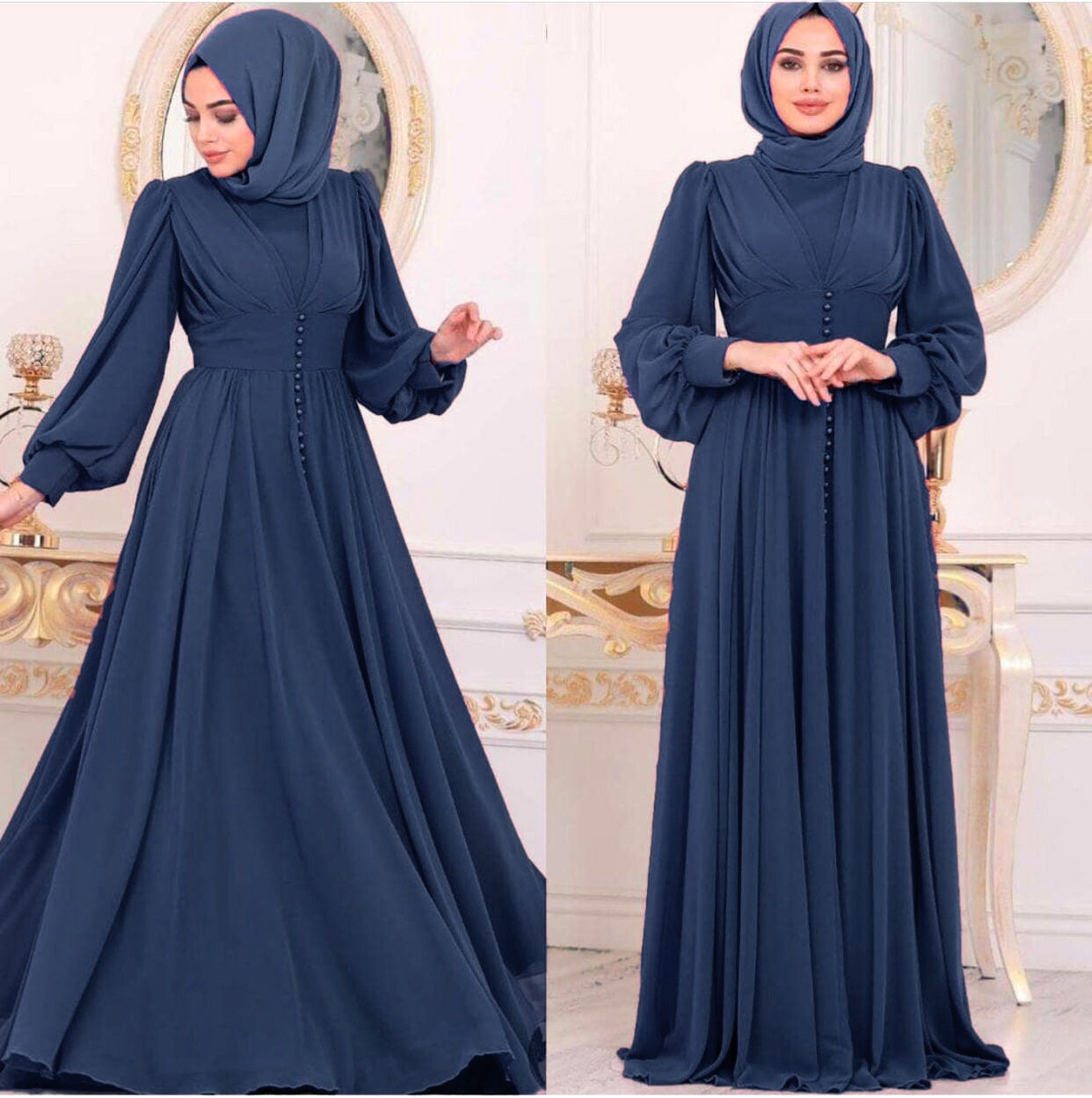 Lantern Sleeve Chiffon Maxi Dress