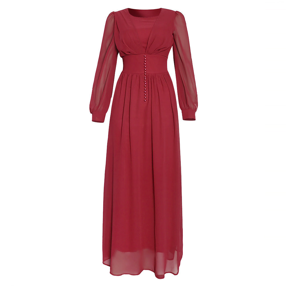 Lantern Sleeve Chiffon Maxi Dress