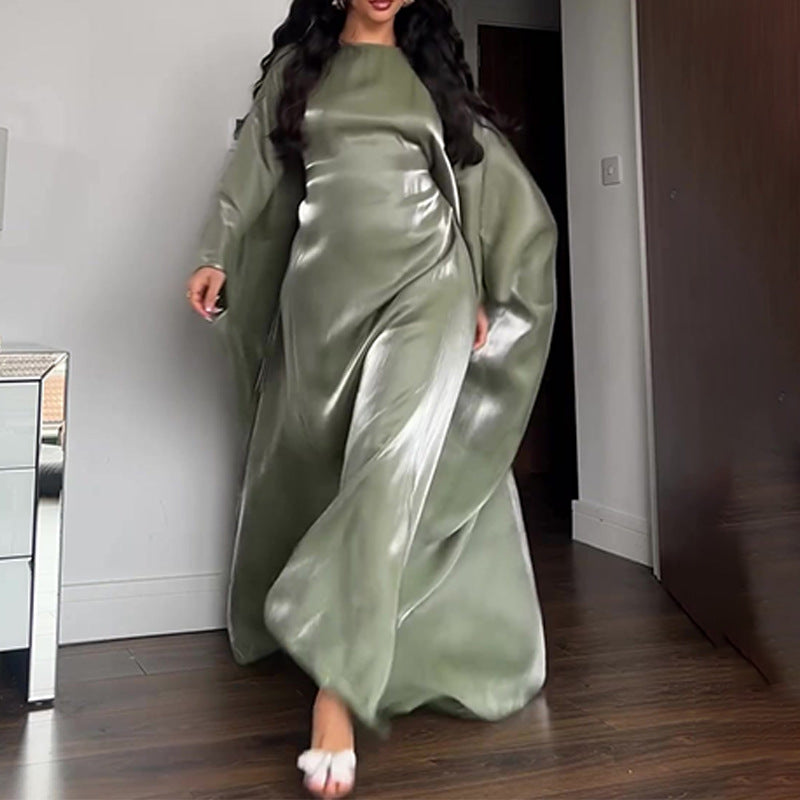 Batwing Sleeve Loose Satin Maxi