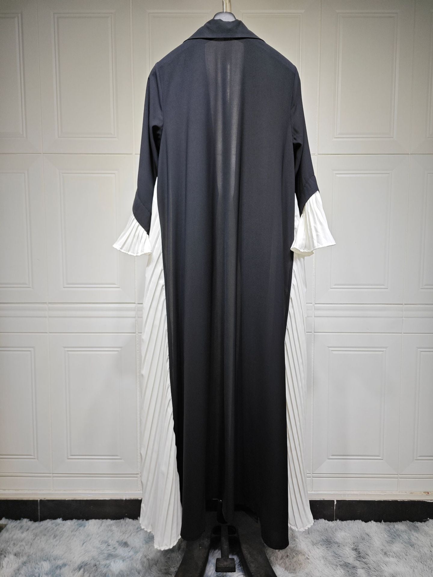 Pleated Black & White Maxi Dress