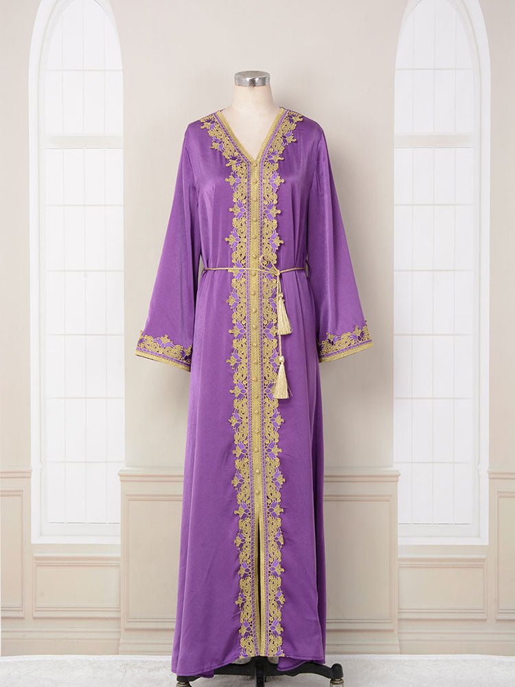 Loose Purple Maxi With Gold Embroidery