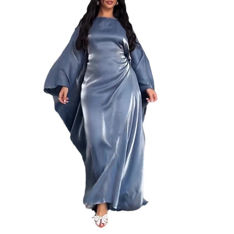 Batwing Sleeve Loose Satin Maxi