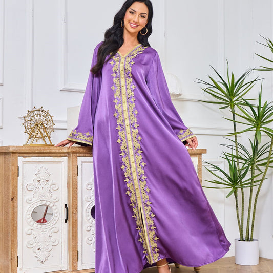 Loose Purple Maxi With Gold Embroidery