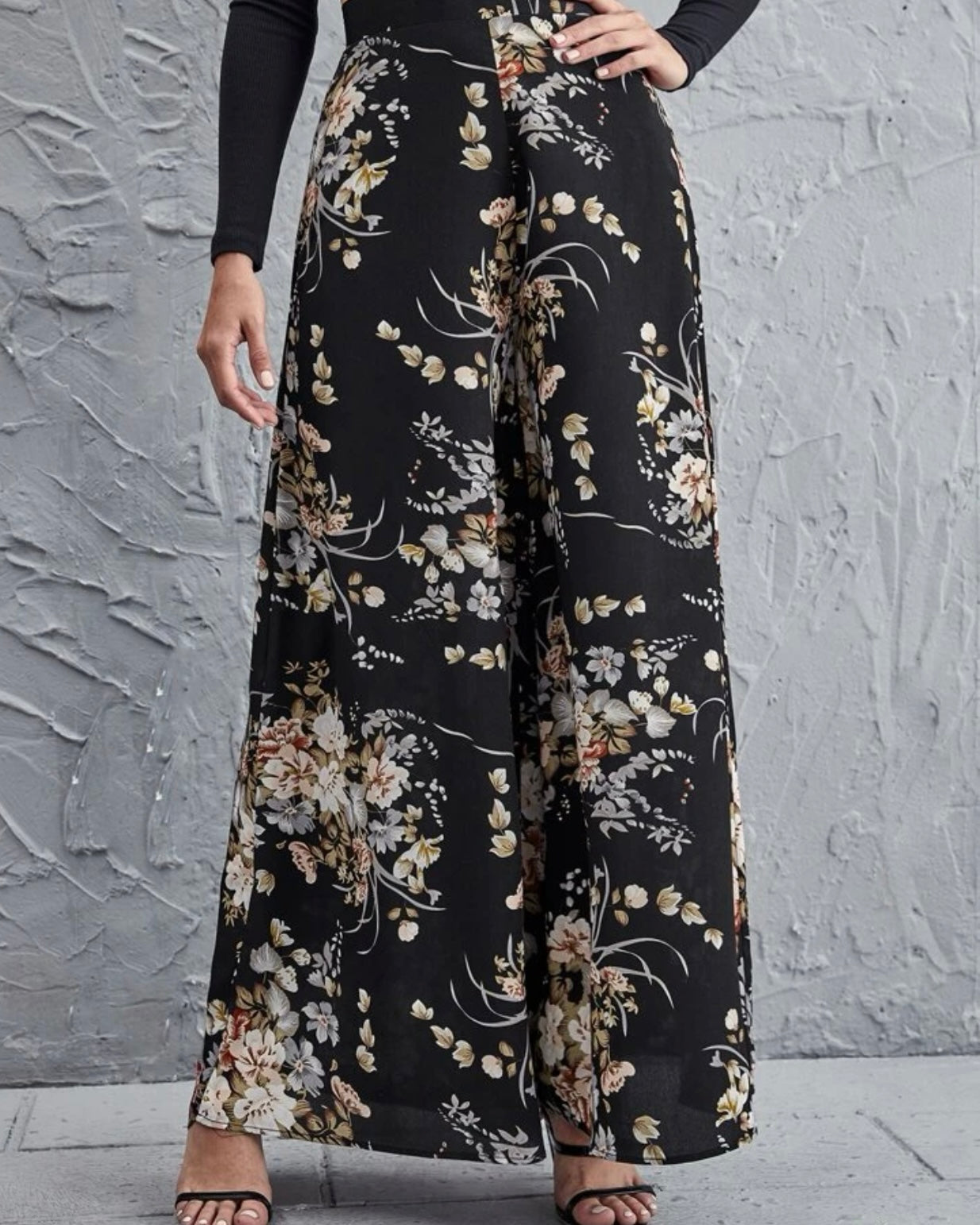 High Waisted Floral Wide Leg Trousers