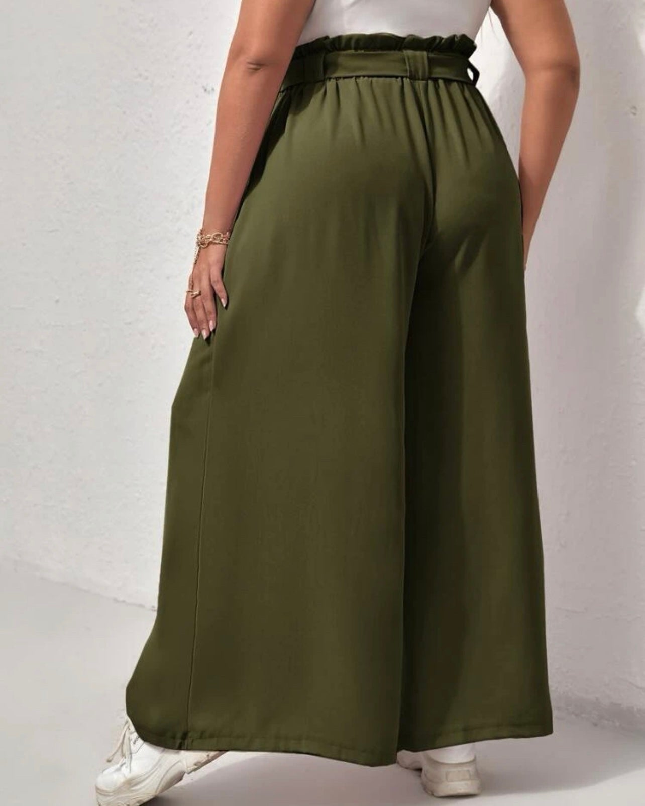 Plus Wide Leg Trousers with Tie Waist