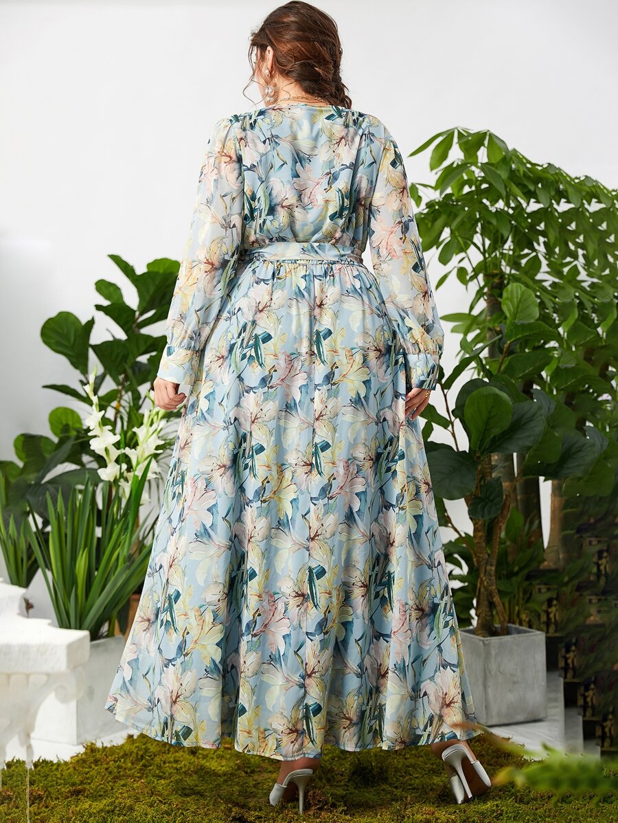 Plus Floral Maxi Dress with Belt