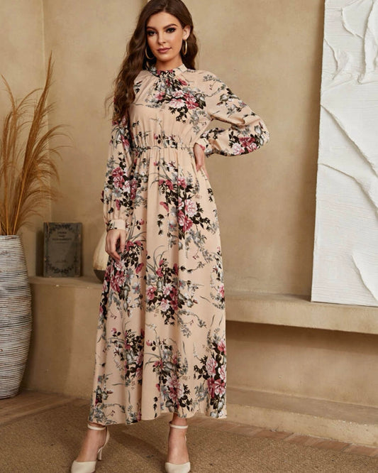 Floral Maxi Dress with Gathered Waist