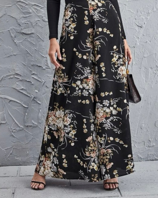 High Waisted Floral Wide Leg Trousers