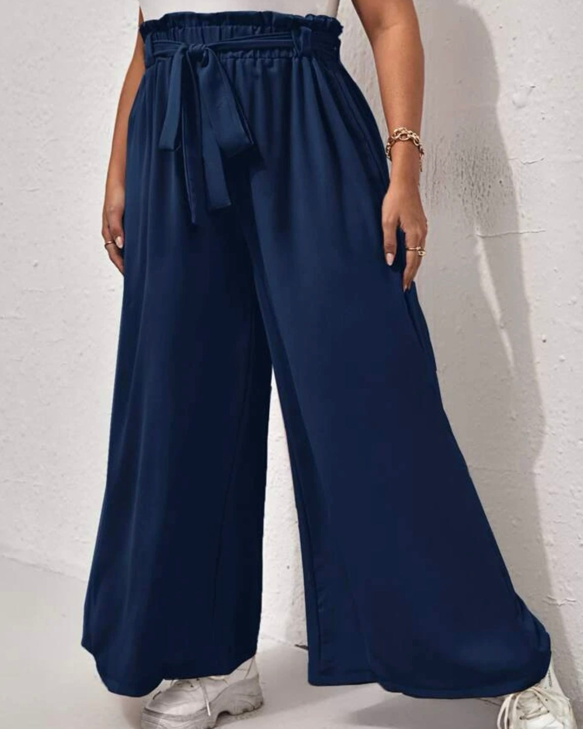 Plus Wide Leg Trousers with Tie Waist