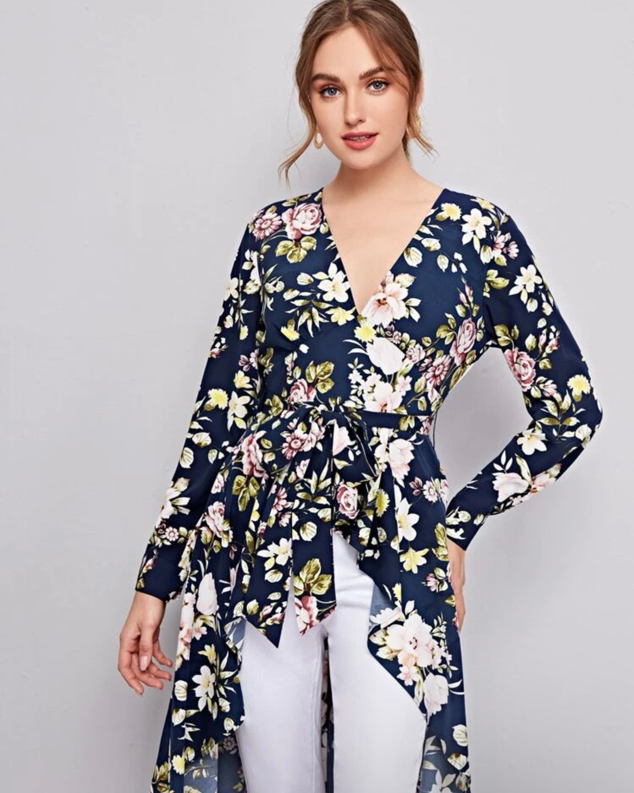 Floral Hi-Lo Top with Belt